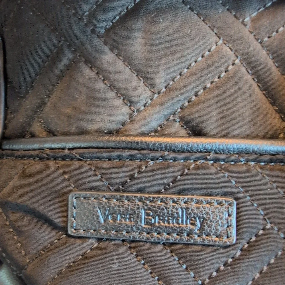 Vera Bradley Black Quilted Microfiber Satchel Handbag with Faux Leather Trim